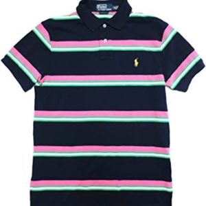 Striped Collared Polo 🐎 Navy Pink Green & White